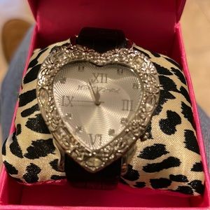 White heart silver Betsey Johnson watch crystal